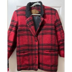 Vintage Woolrich Red Plaid Jacket Wool Mohair Black Suede Collar